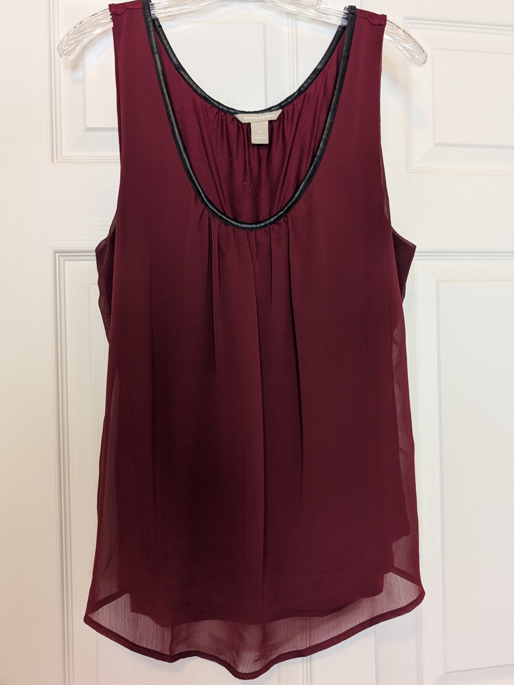 Banana Republic Burgundy Sleeveless Shell with Faux Leather Black Trim